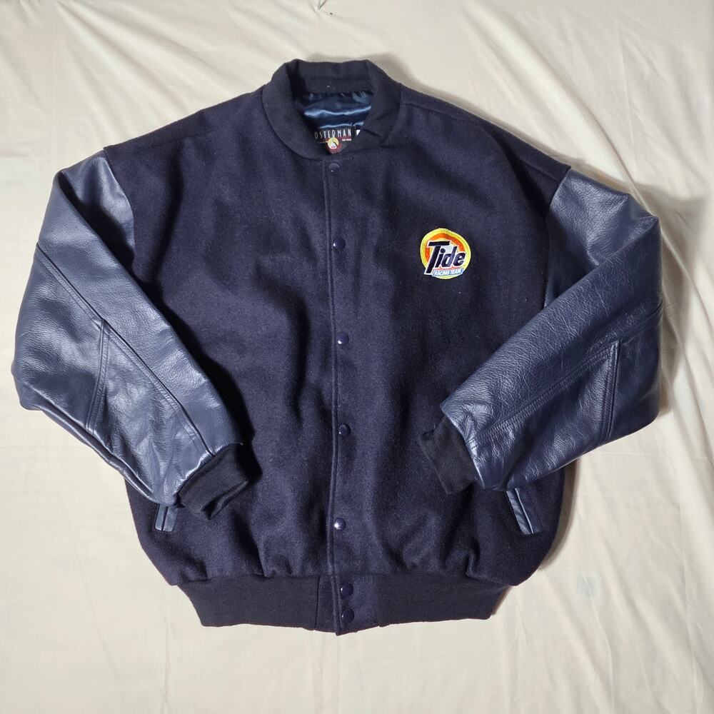 Vintage Osterman Tide Racing Team Wool Leather Varsity Jacket USA Men's Large